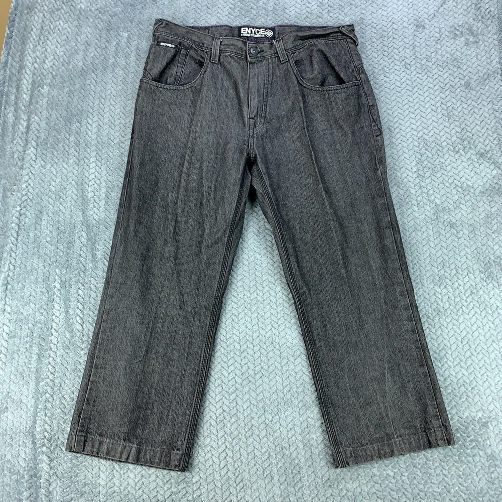 Vintage Enyce Jeans Men's 38x25 Gray Wide Leg Straight Baggy Skater Hip Hop